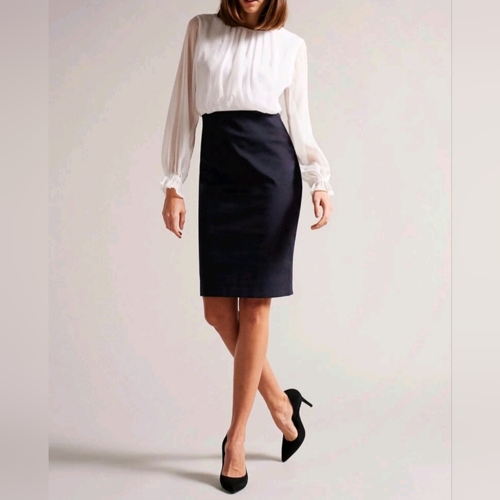 TED BAKER Navy Lizzata Exaggerated Sleeve Detail Dress $315 SZ 1 US 4 NWT Blue